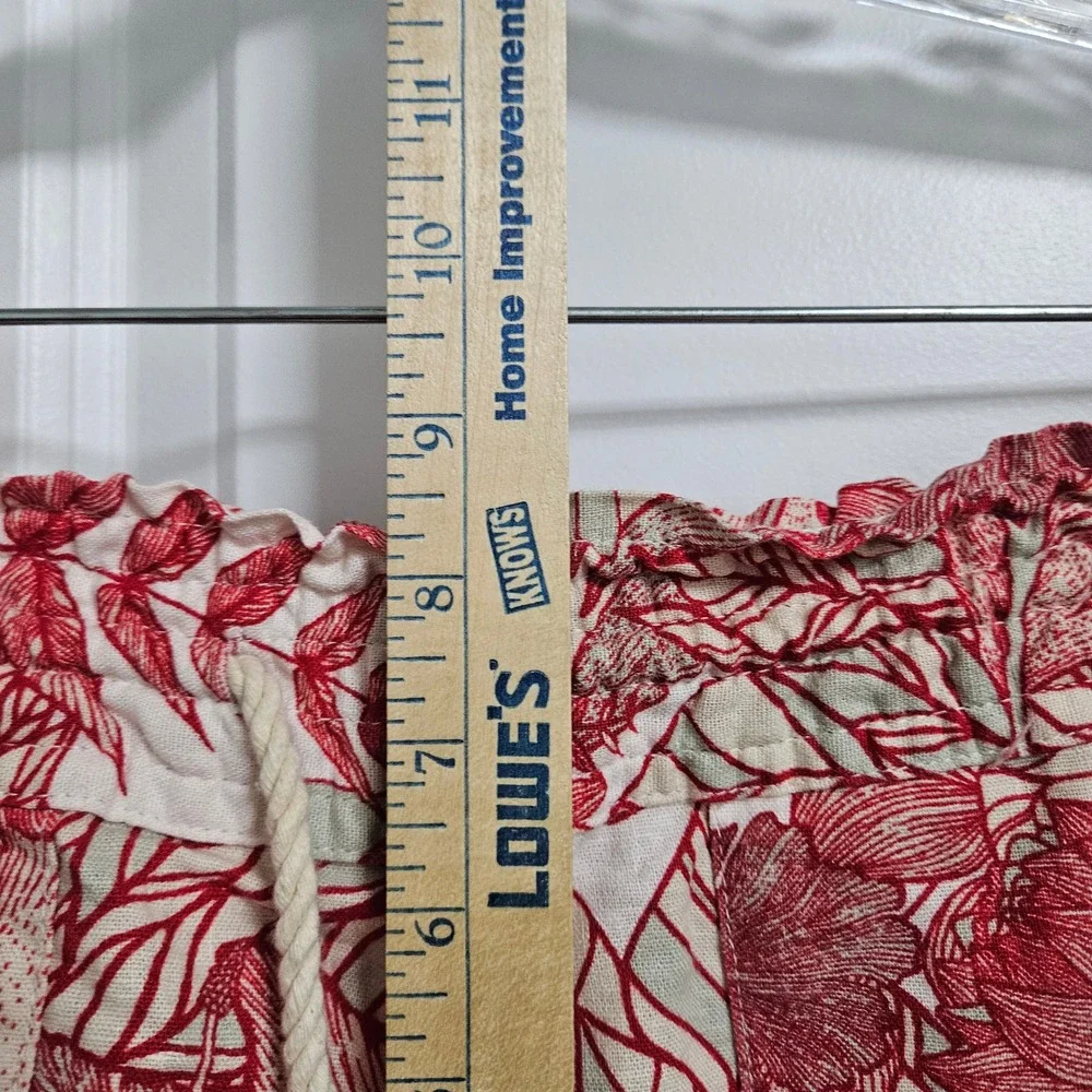 Roxy Linen Blend Shorts Womens Small Red Floral Paperbag Waist Rope Drawstring